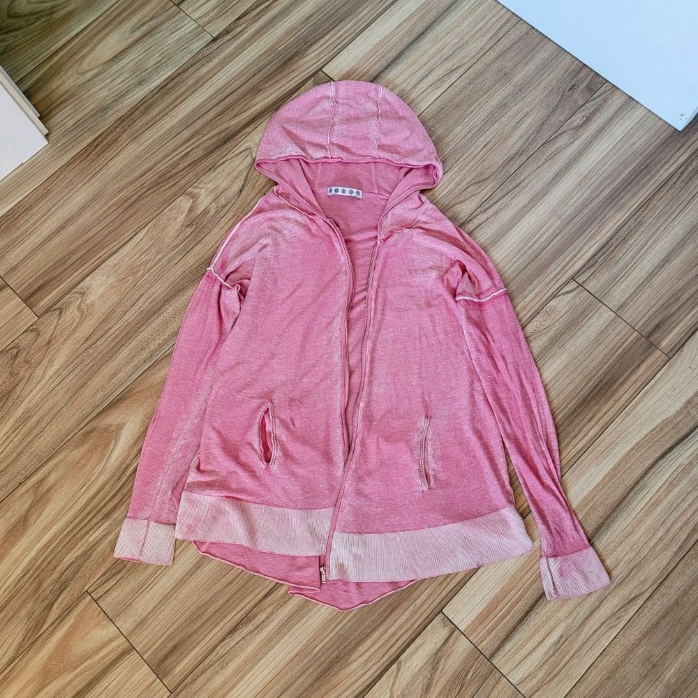 Kokun Cashmere Bamboo Viscose Knit Overdye Ombre Zip Up Hoodie in Pink